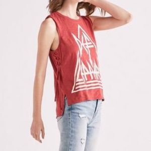 Lucky Brand Def Leppard Distressed Side Laced Up T